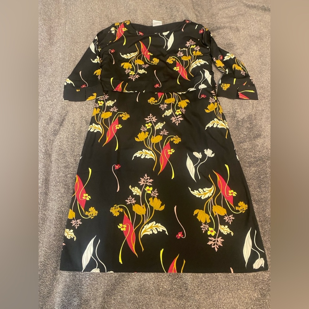 MamaLicious Elegant Black Dress with Vibrant Floral Accents S